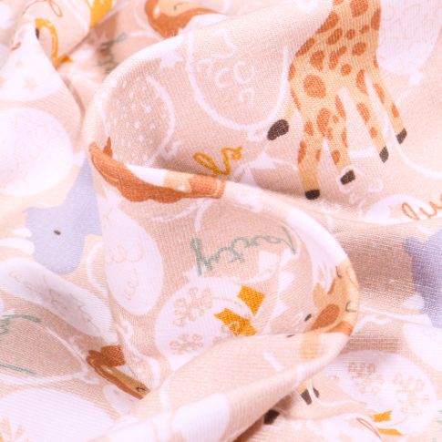Tissus Jersey Coton Funny animals sur fond Beige