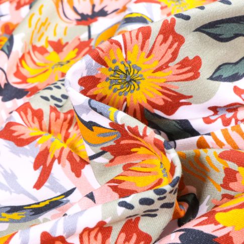 Tissu Jersey Coton Fleurs vitaminés sur fond Blanc