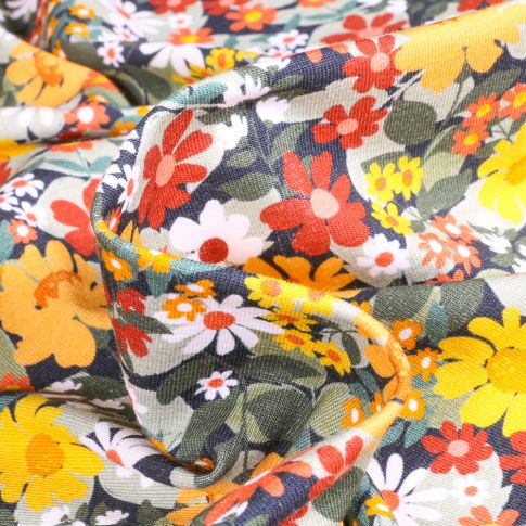 Tissu Jersey Coton Fleurs des champs colorés sur fond Bleu marine