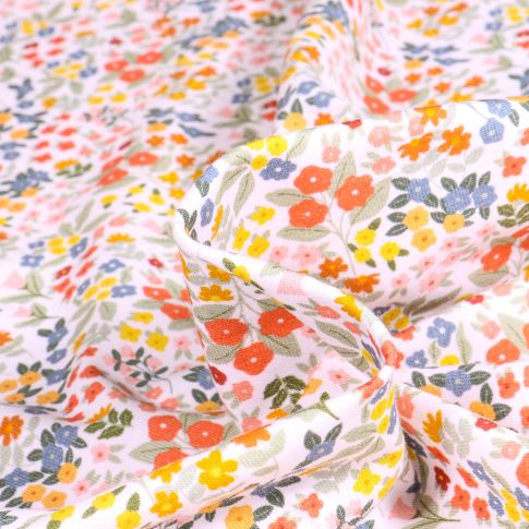 Tissu Jersey Coton Carlita sur fond Blanc
