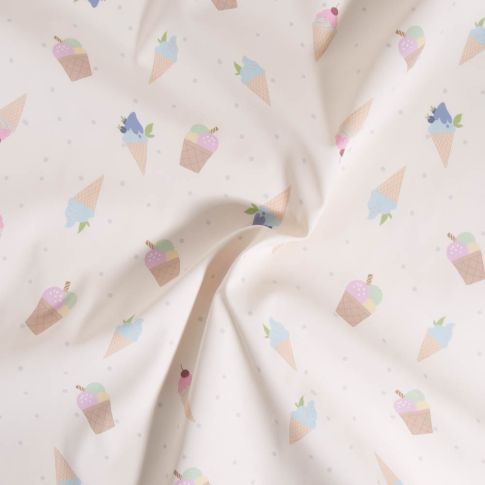 Tissu Coton imprimé Glaces sur fond Blanc