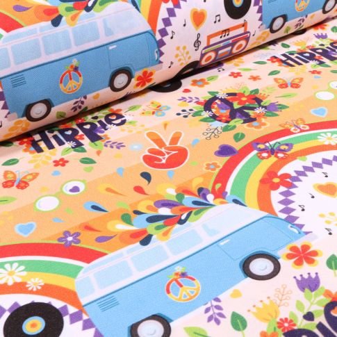 Tissu Burlington Hippie sur fond Orange