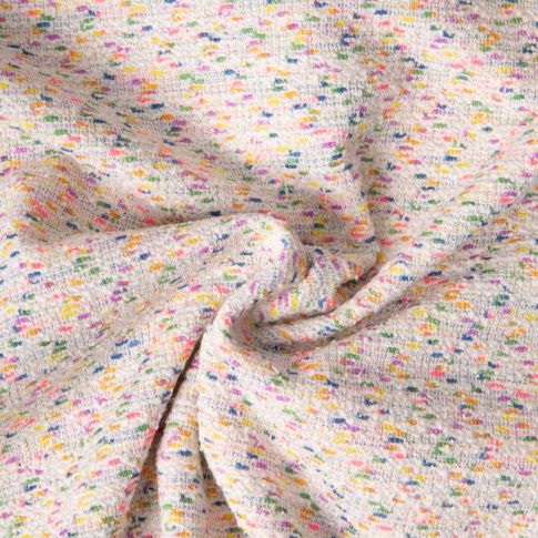 Tissu Jacquard Polycoton lurex Chanelli bleu marine sur fond Ecru
