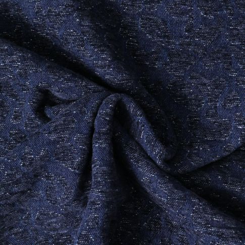Tissu Jeans Denim motif Léopard touché velours Bleu sur fond Bleu foncé