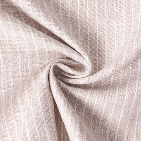 Tissu Polycoton aspect Lin rayé Beige chiné