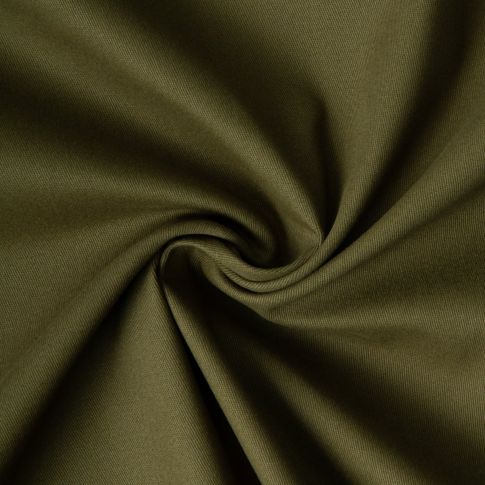 Tissu Coton Sergé légèrement extensible uni Vert kaki