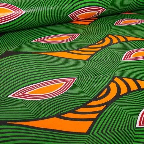 Tissu Wax africain n°  702 sur fond Vert