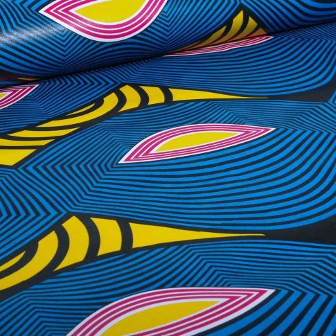 Tissu Wax africain n°  703 sur fond Bleu