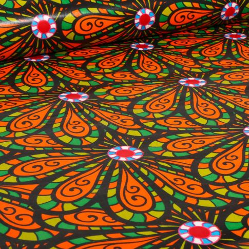 Tissu Wax africain n°  704 sur fond Noir