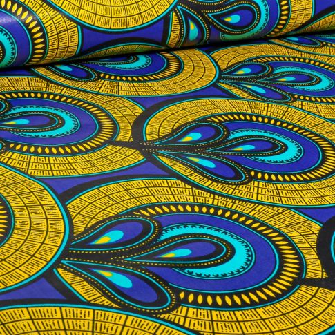 Tissu Wax africain n°  722 sur fond Bleu