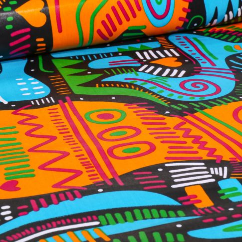 Tissu Wax africain n°  726 sur fond Noir