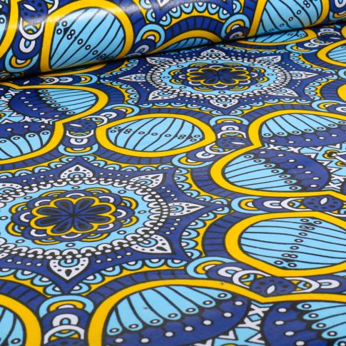 Tissu Wax africain n°  727 sur fond Bleu