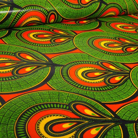 Tissu Wax africain n°  729 sur fond Vert