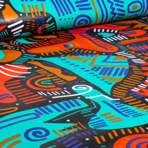 Tissu Wax africain n°  n° 733 sur fond Noir