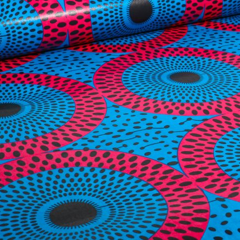 Tissu Wax africain n°  734 sur fond Bleu