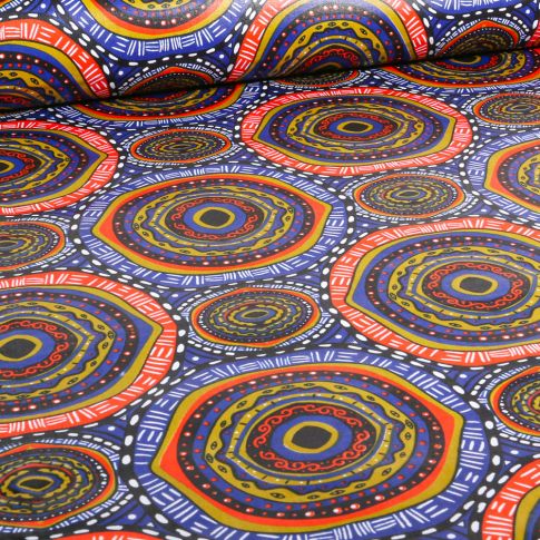 Tissu Wax africain n°  738 sur fond Bleu denim