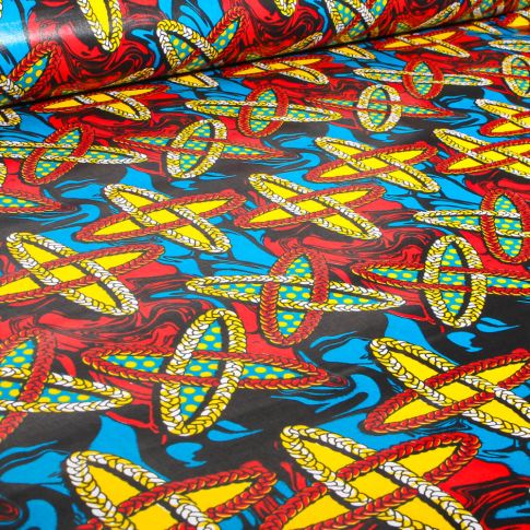 Tissu Wax africain n°  743 sur fond Bleu turquoise