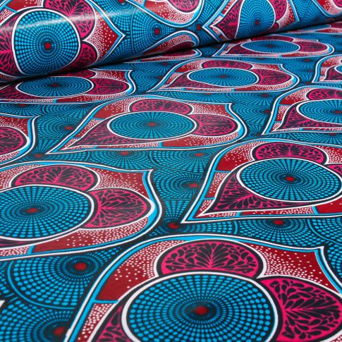 Tissu Wax africain n°  n° 754 sur fond Bleu turquoise
