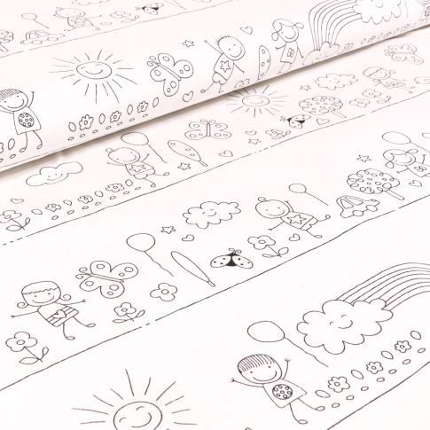 Tissu Coton à colorier Kids sur fond Blanc