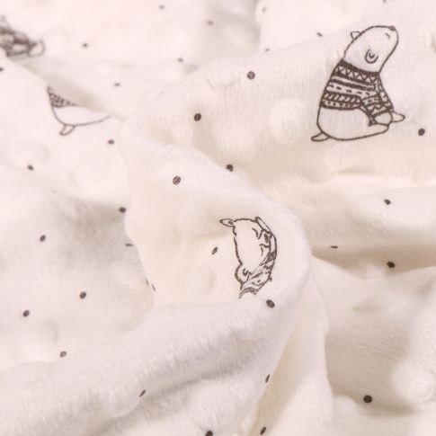 Tissu Minky Ultra doux Pois Oursons sur fond Blanc cassé