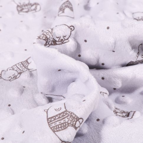 Tissu Minky Ultra doux Pois Oursons sur fond Gris clair