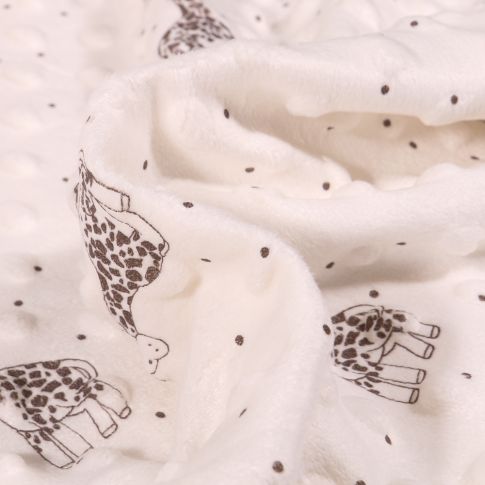 Tissu Minky Ultra doux Pois Girafes sur fond Blanc cassé