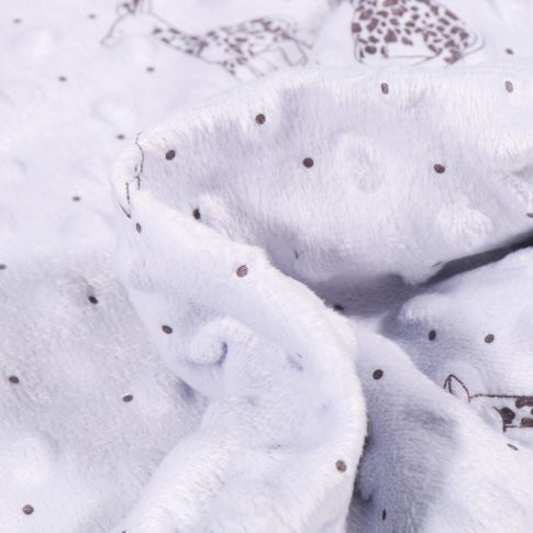 Tissu Minky Ultra doux Pois Girafes sur fond Bleu clair