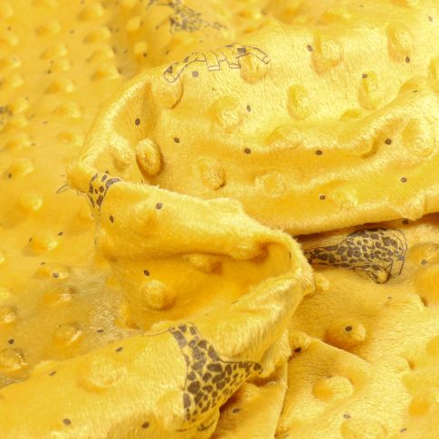 Tissu Minky Ultra doux Pois Girafe sur fond Jaune moutarde