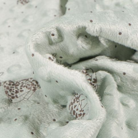 Tissu Minky Ultra doux Pois Girafes sur fond Vert menthe clair