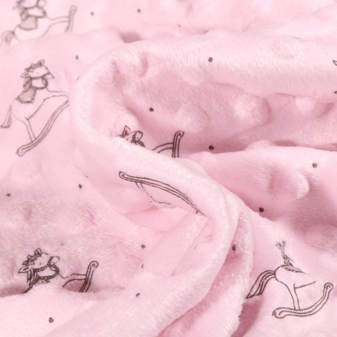 Tissu Minky Ultra doux Pois  Cheval à bascule sur fond Rose