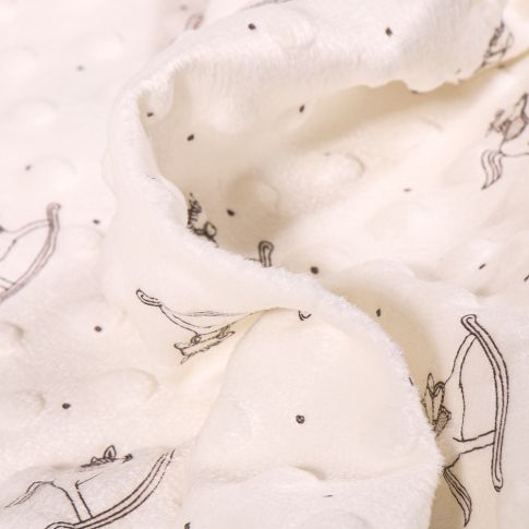 Tissu Minky Ultra doux Pois  Cheval à bascule sur fond Blanc cassé