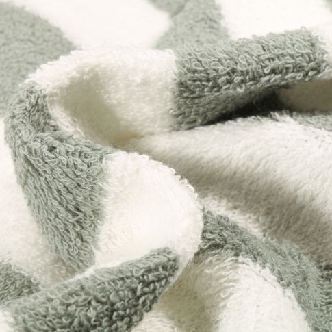Tissu éponge Rayures vertes sur fond Blanc cassé
