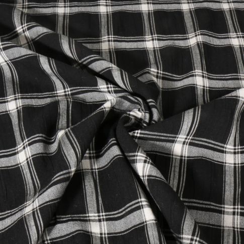 Tissu Coton légèrement smocké à carreaux Noir