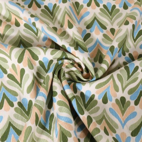 Tissu Viscose imprimé Art déco vert sur fond Ecru