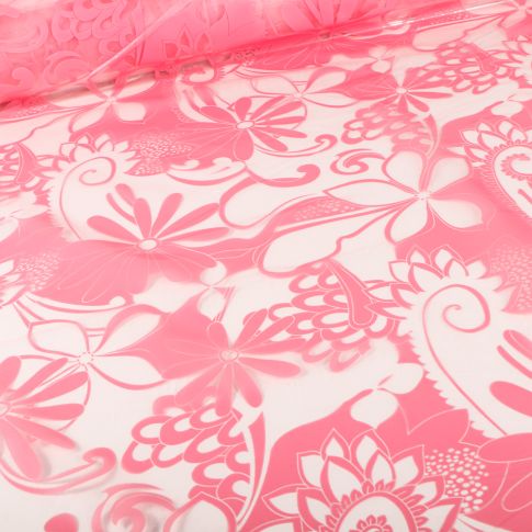 Tissu Imperméable  Fleurs roses sur fond Transparent