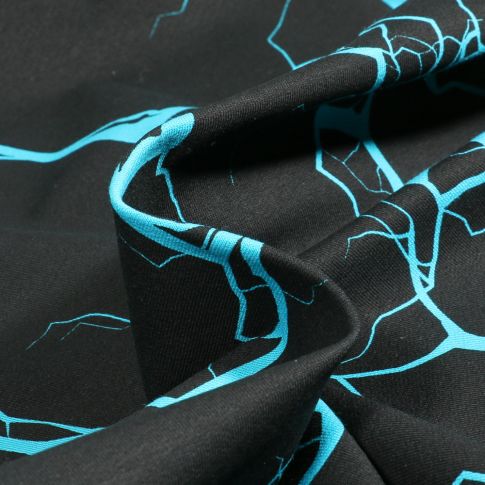 Tissu Jersey Coton Marbre Bleu sur fond Noir