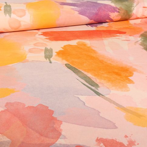 Tissu Popeline de coton Fibre Mood Aquarella sur fond Saumon