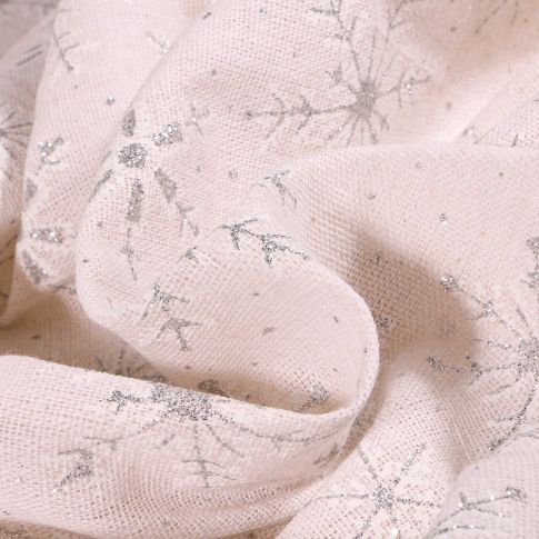 Tissu Toile de jute Flocons pailletés sur fond Blanc