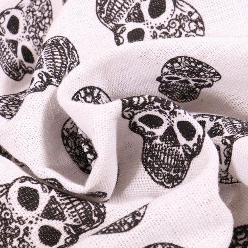 Tissu Toile de jute Têtes de morts sur fond Blanc