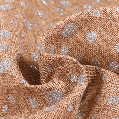 Tissu Toile de jute Pois pailleté argenté sur fond Naturel