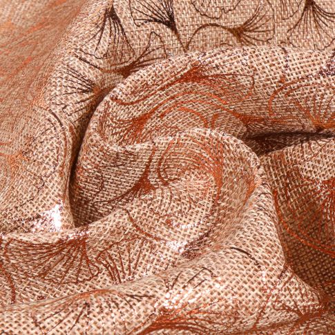 Tissu Toile de jute Ginkgo métalissé sur fond Naturel