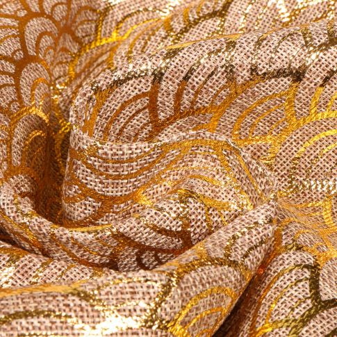 Tissu Toile de jute Sushi doré sur fond Naturel