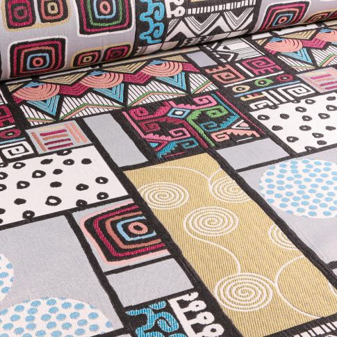 Tissu Jacquard Style Wax sur fond Gris clair