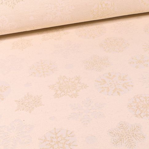 Tissu Toile de Coton Flocons dorés sur fond Beige