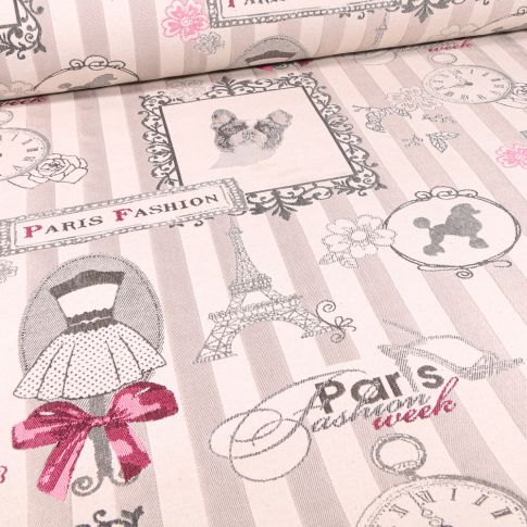 Tissu Jacquard Paris Fashion sur fond Naturel