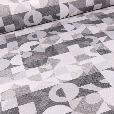 Tissu Toile jacquard Iggy gris sur fond Blanc cassé