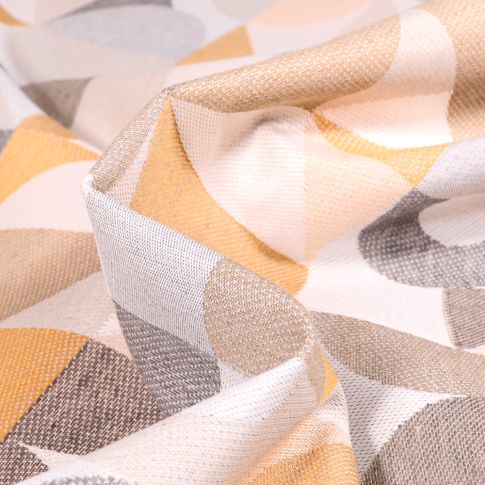 Tissu Toile jacquard Iggy jaune et gris sur fond Blanc cassé