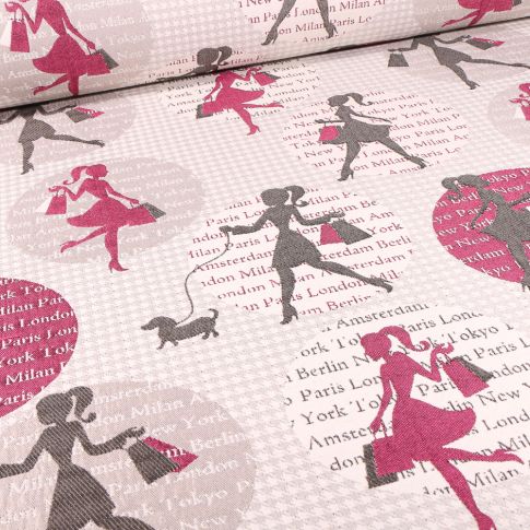 Tissu Jacquard Shopping sur fond Naturel