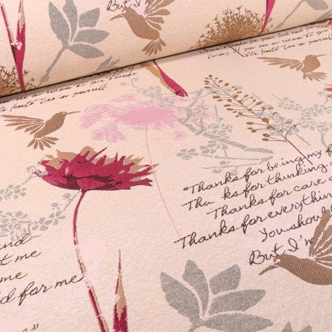 Tissu Jacquard Colibris poétique sur fond Beige