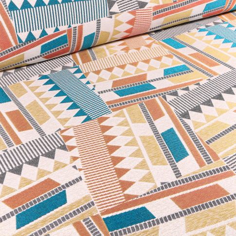 Tissu Jacquard Yellow Wax sur fond Beige